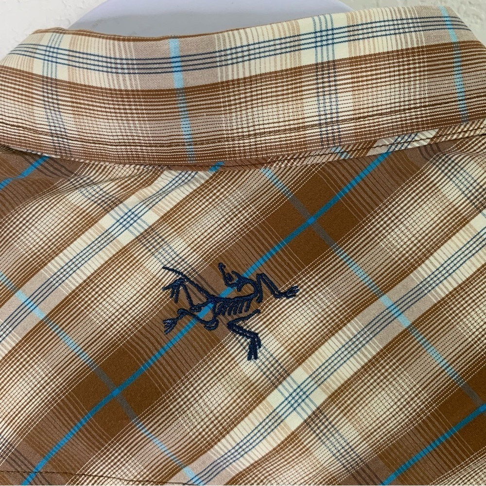 Arcteryx Womens brown blue plaid long sleeve/ roll sleeve button up shirt L - Picture 8 of 8
